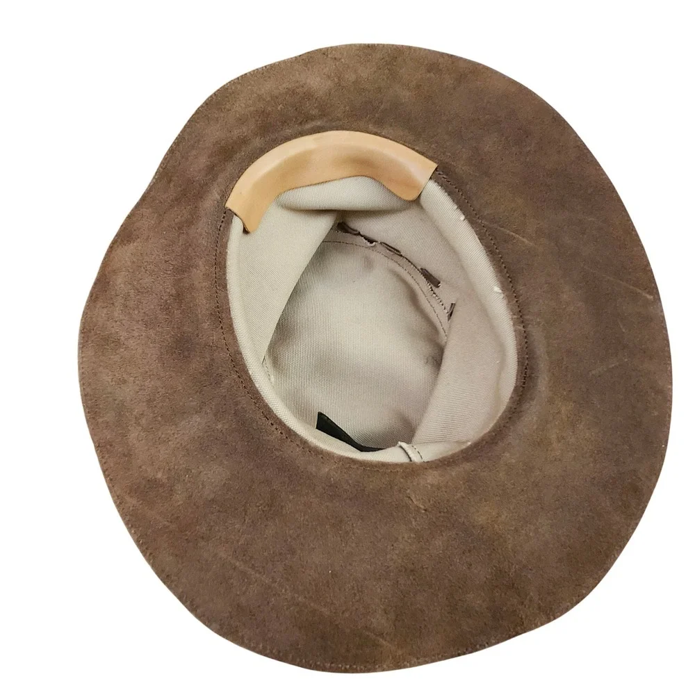 Banana Republic Vtg Klondike Leather Outback‎ Cowboy Hat Braided Band Concho S/M